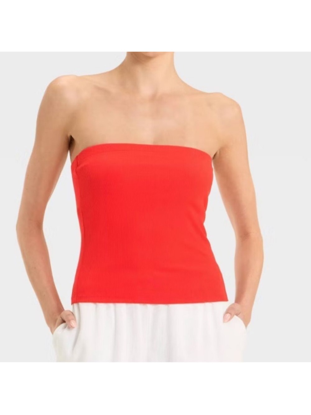 a new day Red Strapless Ribbed Tube Top